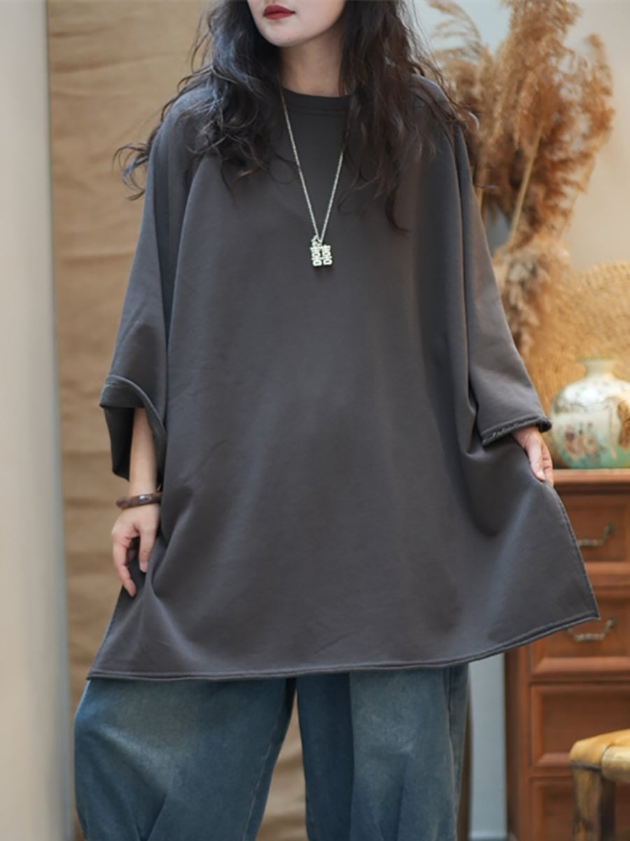 女士秋季休閒純色棉質圓領襯衫