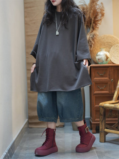 女士秋季休閒純色棉質圓領襯衫