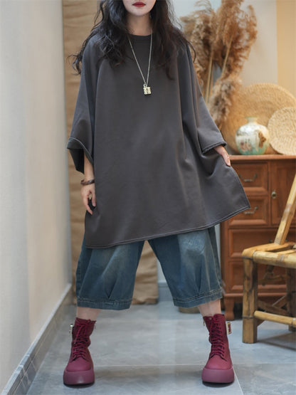 女士秋季休閒純色棉質圓領襯衫