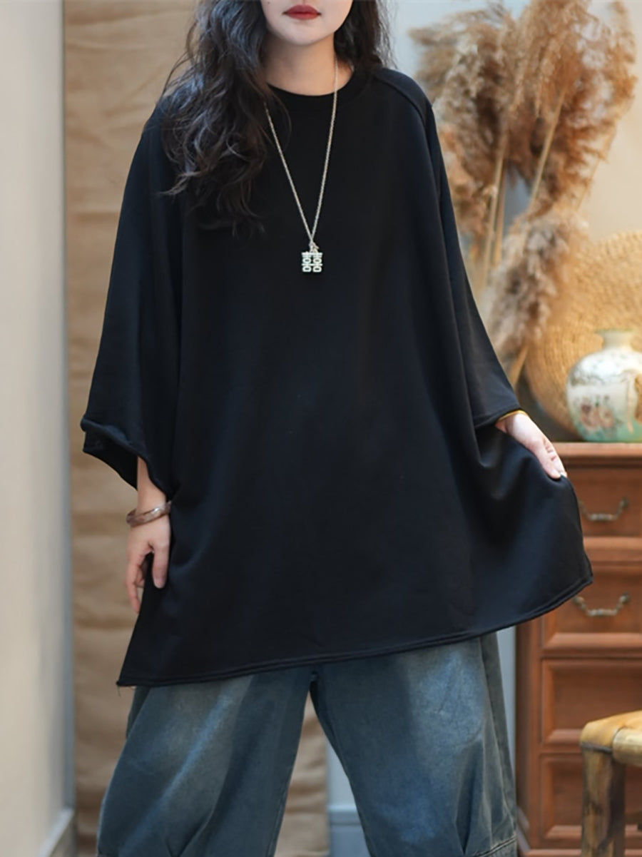 女士秋季休閒純色棉質圓領襯衫