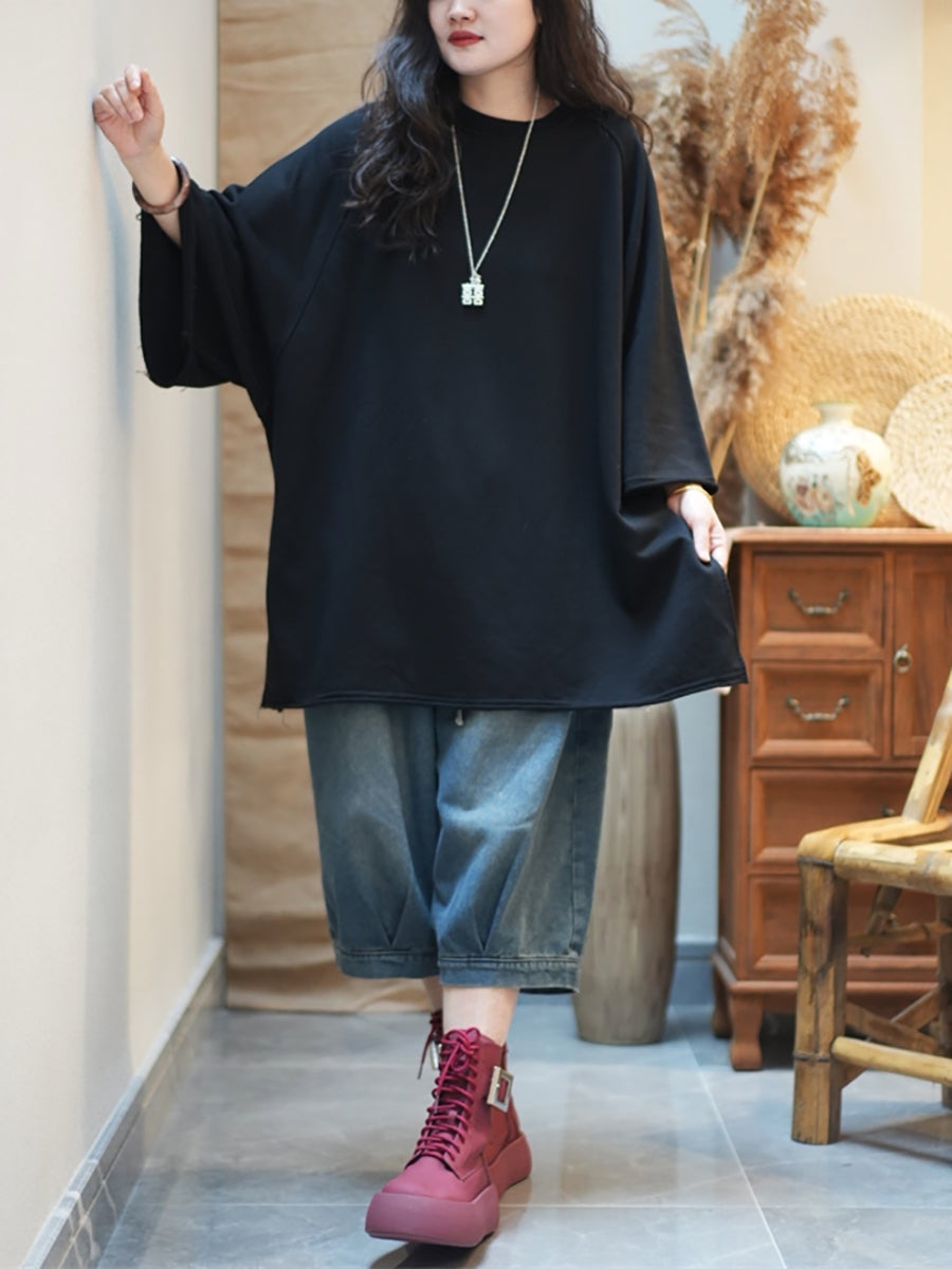 女士秋季休閒純色棉質圓領襯衫