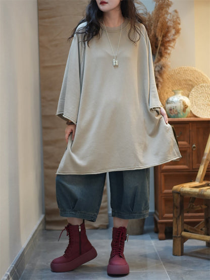 女士秋季休閒純色棉質圓領襯衫