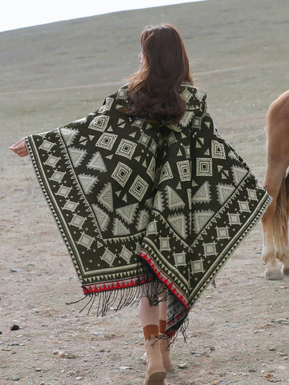 民族風秋季保暖連帽披肩