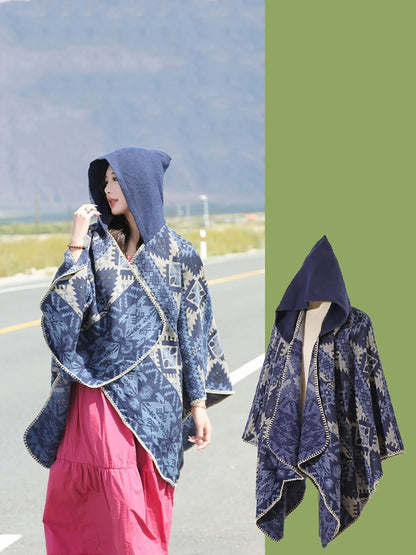 民族風秋季保暖連帽披肩