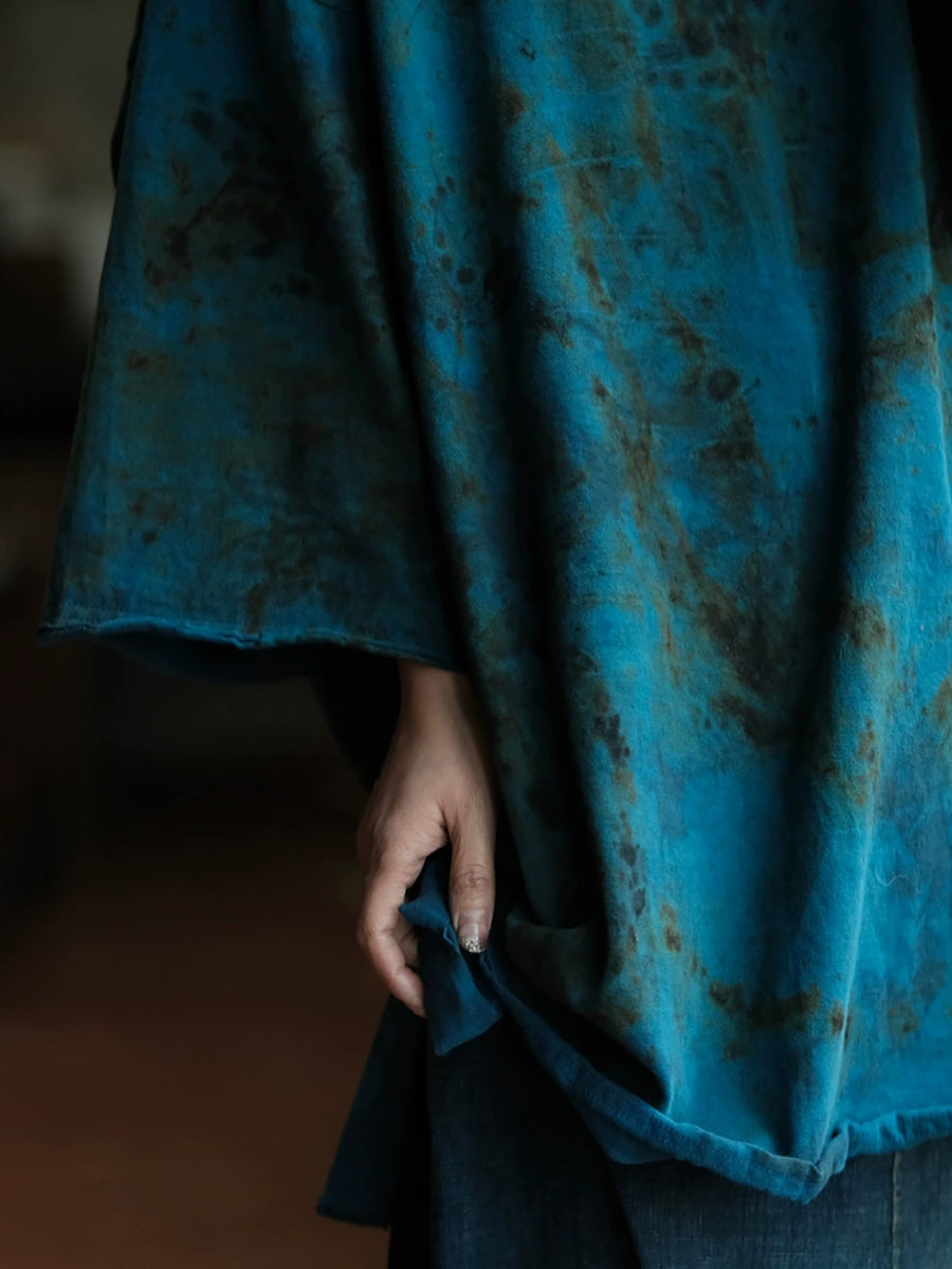 女士秋季復古圓領染染棉質襯衫