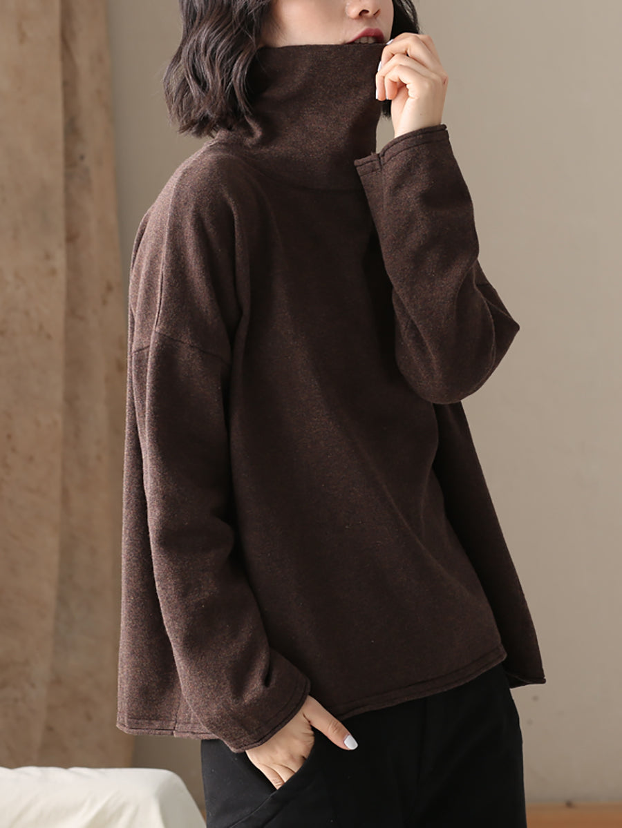 女士秋季休閒純色100%純棉高領襯衫
