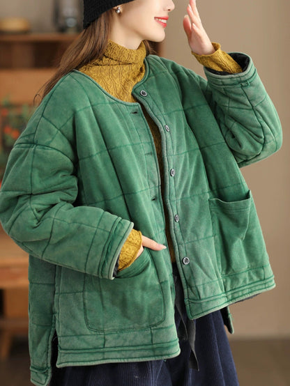 女款秋季復古純色圓領棉服夾克