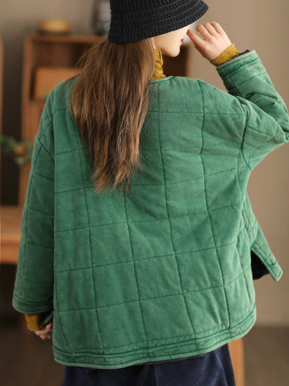 女款秋季復古純色圓領棉服夾克