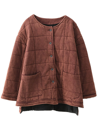 女款秋季復古純色圓領棉服夾克