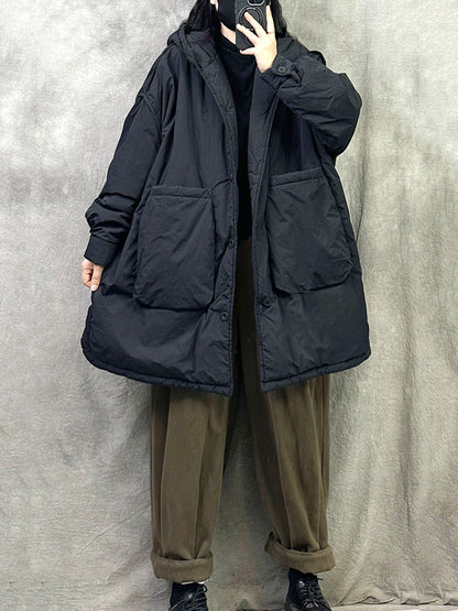 女士冬季休閒純色連帽棉衣大衣