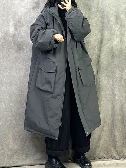 女士冬季休閒純色連帽棉衣大衣