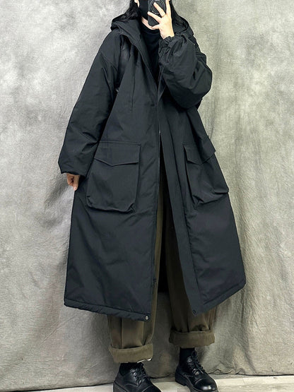 女士冬季休閒純色連帽棉衣大衣