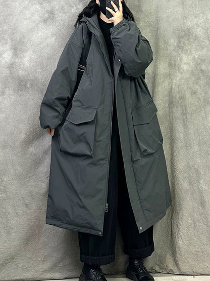 女士冬季休閒純色連帽棉衣大衣