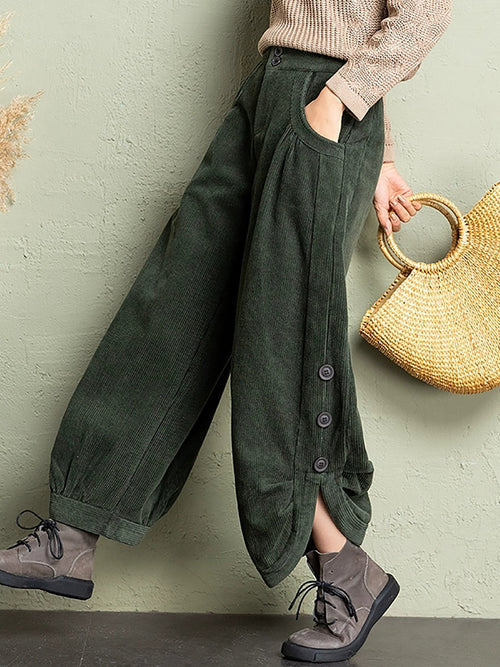 女士冬季休閒純色燈芯絨燈籠褲