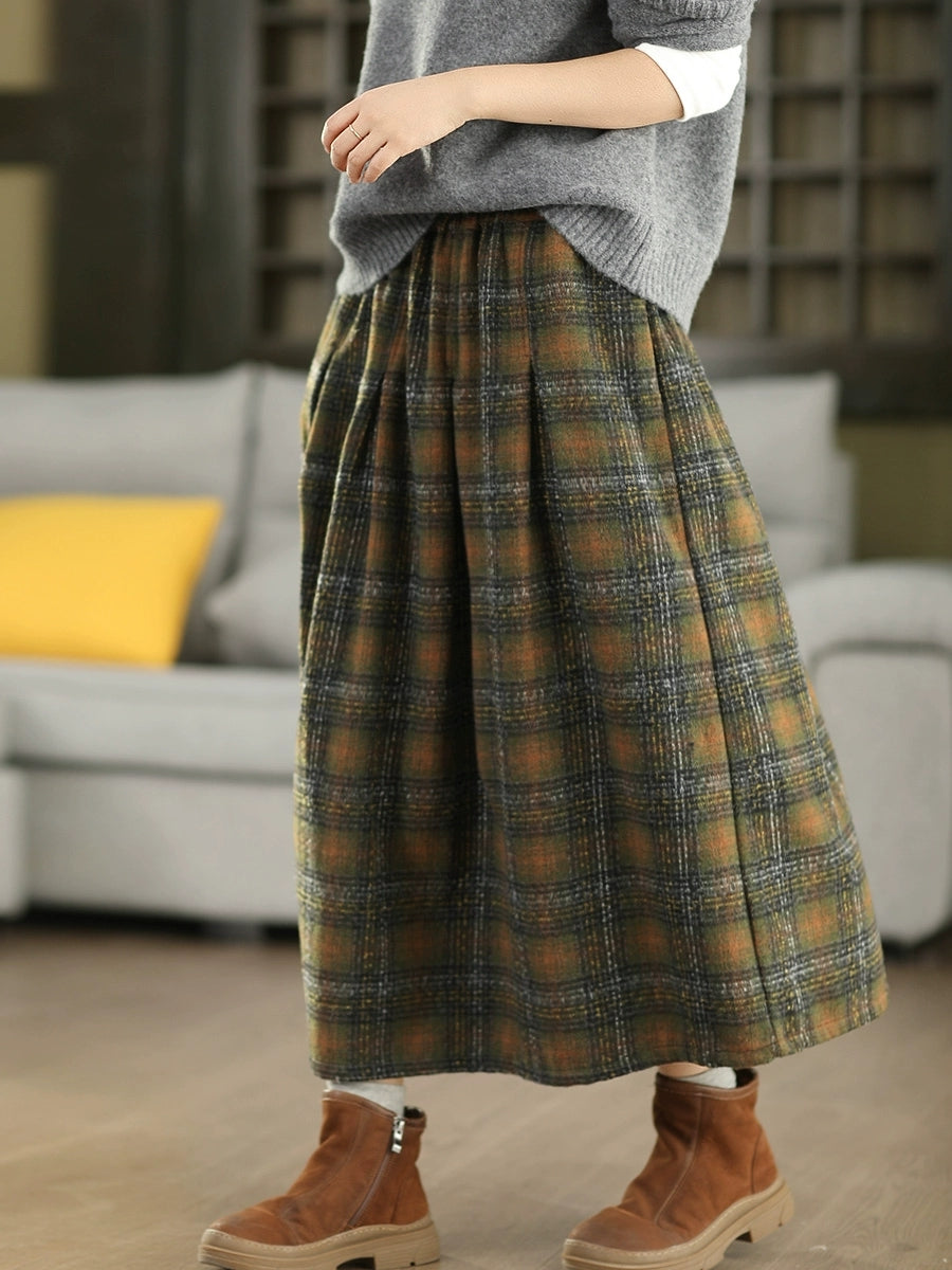 女士秋季復古大腿格紋裙