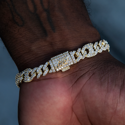 9MM Iced Puffed Mariner Cuban Bracelet - Gold