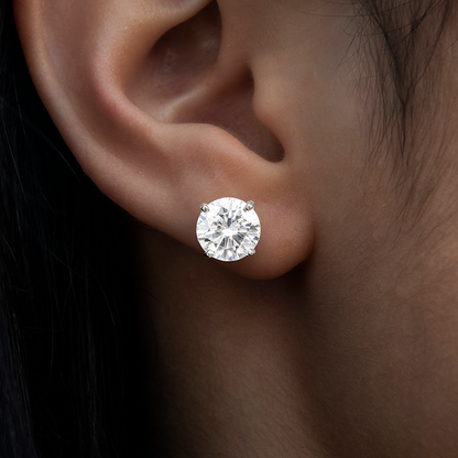 8MM Round Cut Moissanite Diamond Stud Earrings in Sterling Silver