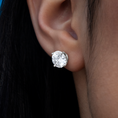 8MM Round Cut Moissanite Diamond Stud Earrings in Sterling Silver