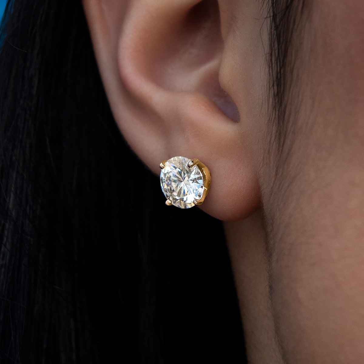 8MM Round Cut Moissanite Diamond Stud Earrings in Yellow Gold Vermeil