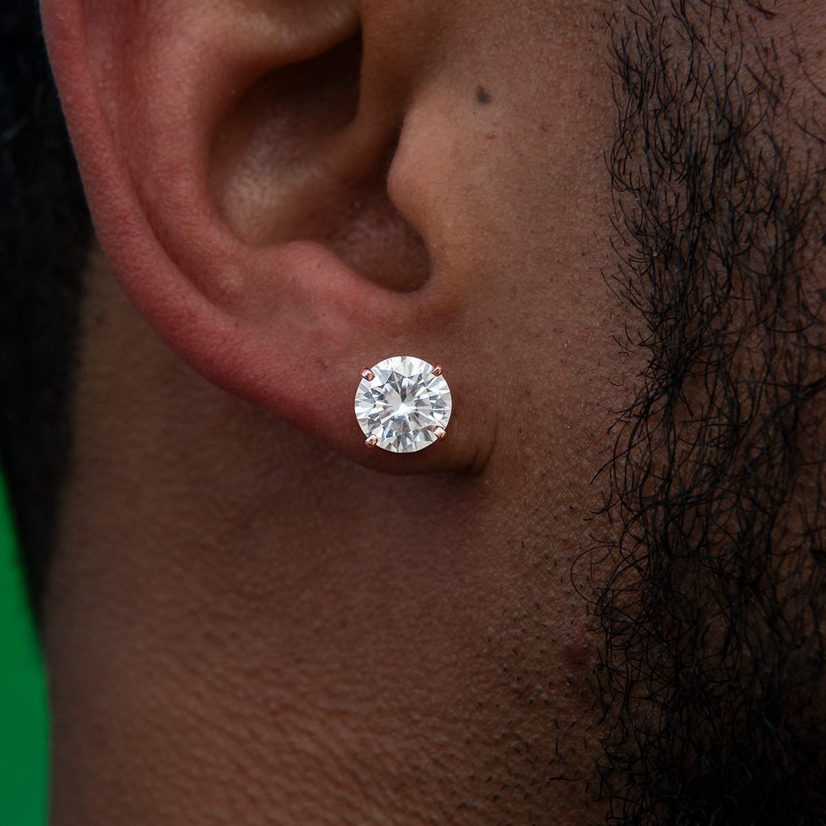 8MM Round Cut Moissanite Diamond Stud Earrings in Rose Gold Vermeil