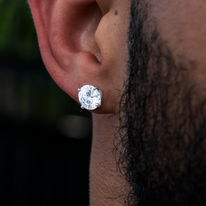 8MM Round Cut Moissanite Diamond Stud Earrings in White Gold Vermeil