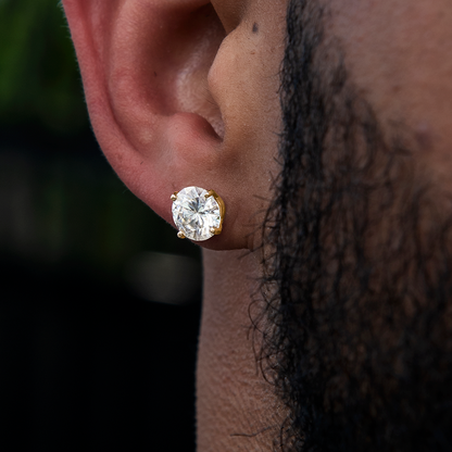 8MM Round Cut Moissanite Diamond Stud Earrings in Yellow Gold Vermeil