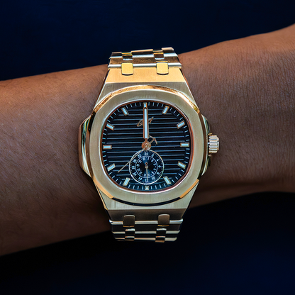 39MM Visionary Plain Case & Black Dial Watch - Yellow Gold