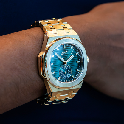 39MM Visionary Plain Case & Green Dial Watch - Yellow Gold