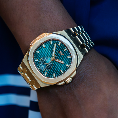 39MM Visionary Plain Case & Green Dial Watch - Yellow Gold