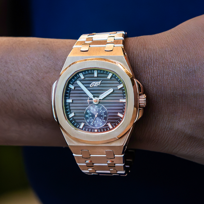 39MM Visionary Plain Case & Chocolate Dial Watch - Rose Gold