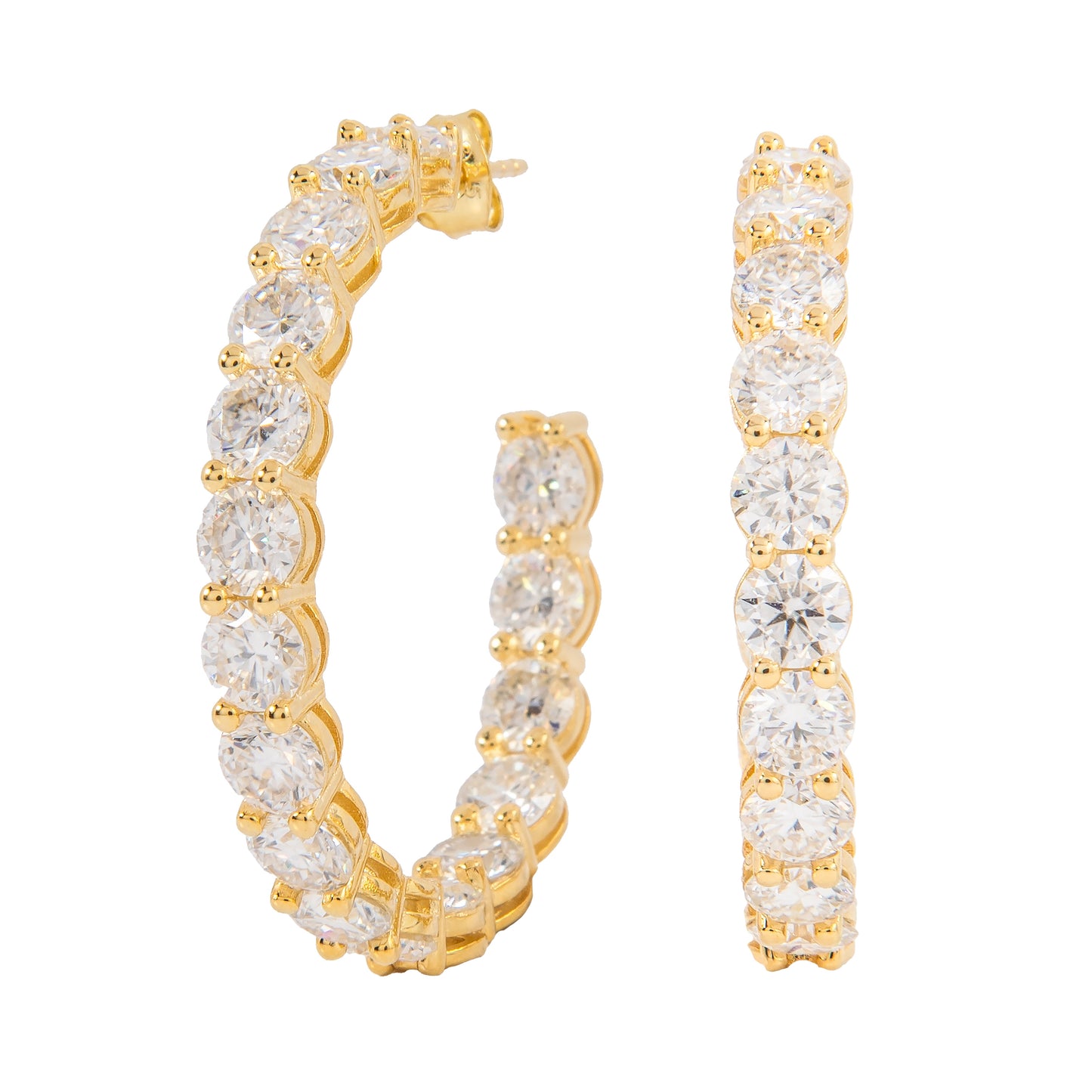 4MM Moissanite Eternity Hoop Earrings in Yellow Gold Vermeil