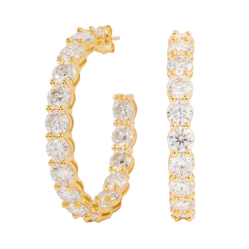 4MM Moissanite Eternity Hoop Earrings in Yellow Gold Vermeil