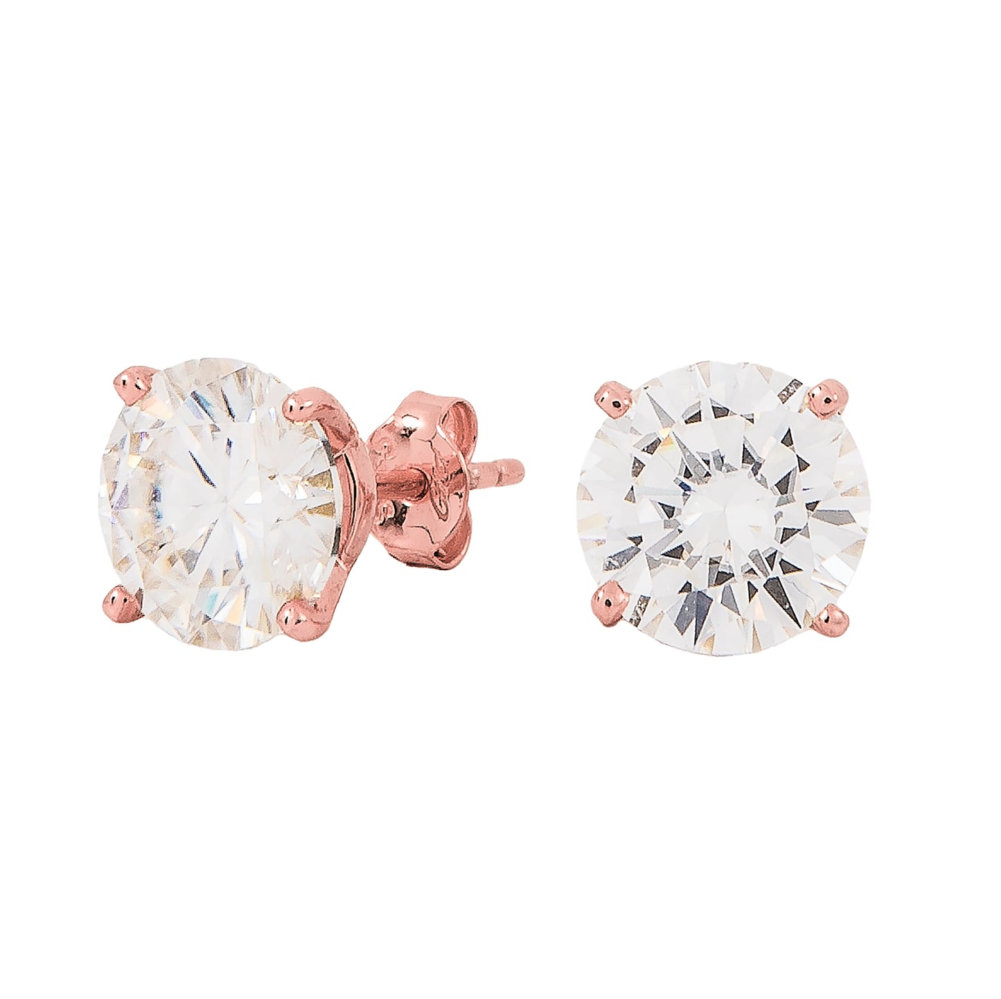 8MM Round Cut Moissanite Diamond Stud Earrings in Rose Gold Vermeil