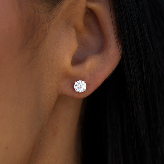 5MM Round Cut Diamond Stud Earrings - Rose Gold