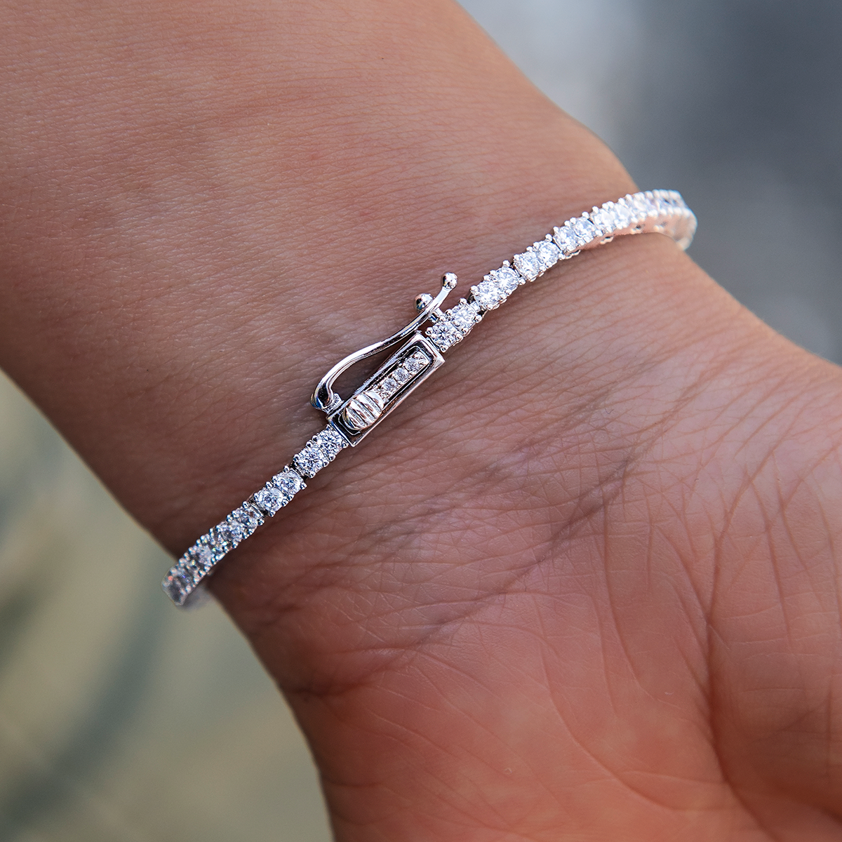 Blue Iced Rock Diamond Tennis Bracelet + Blue Cocktail Ring in White Gold