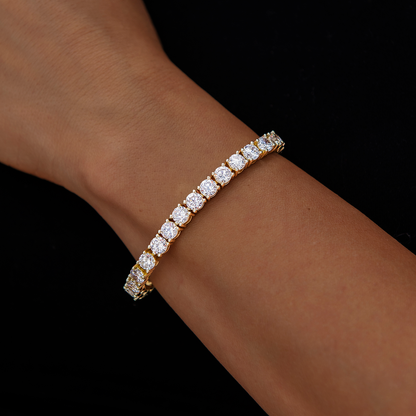 5mm Diamond Tennis Necklace + Bracelet + 8mm Round Cut Stud Earring Bundle in Yellow Gold