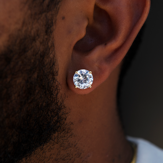 10mm Round Cut Diamond Stud Earrings in Yellow Gold