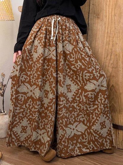 女士春季復古碎花闊腿褲