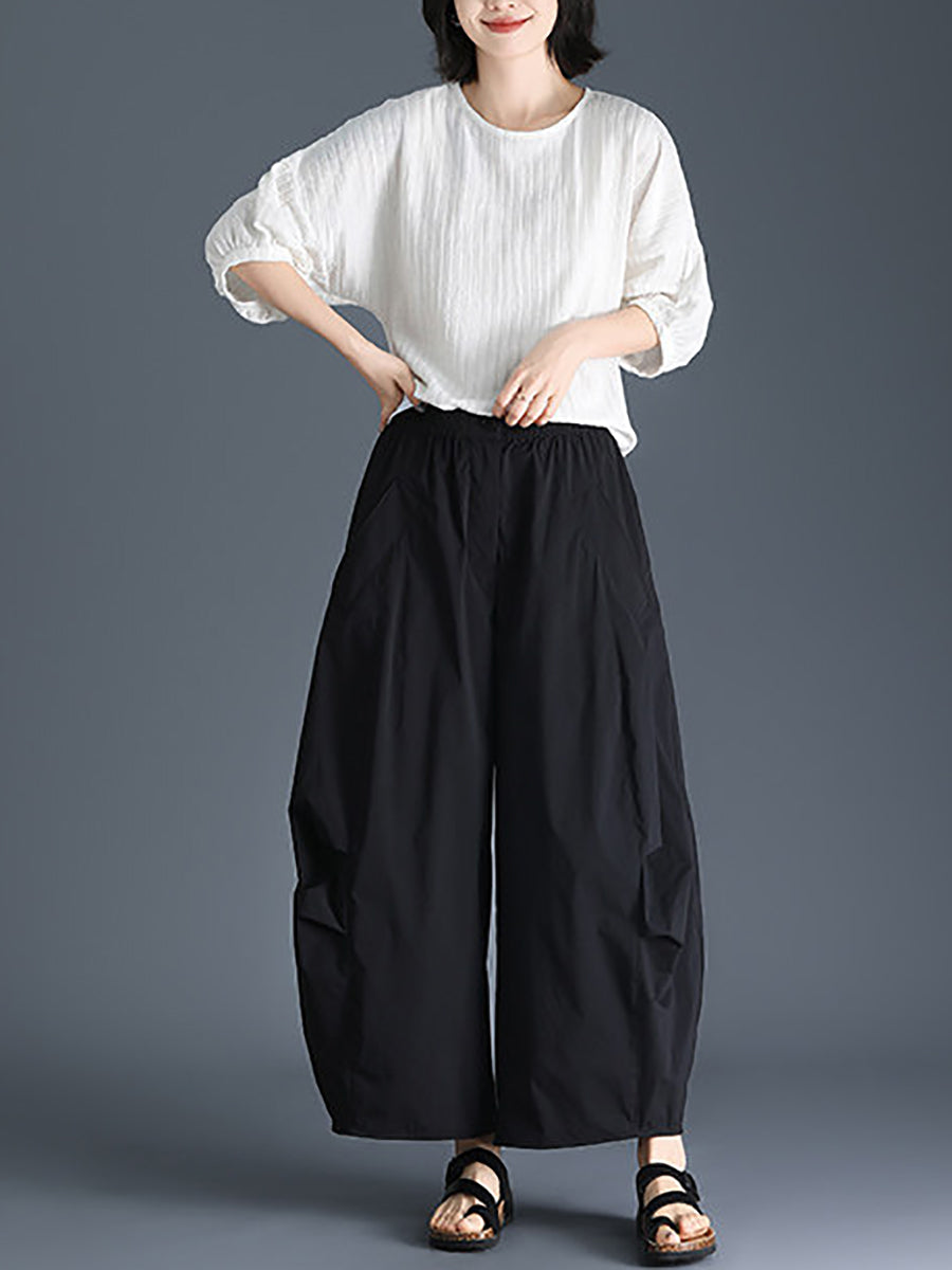 女士春季純色棉質寬褲
