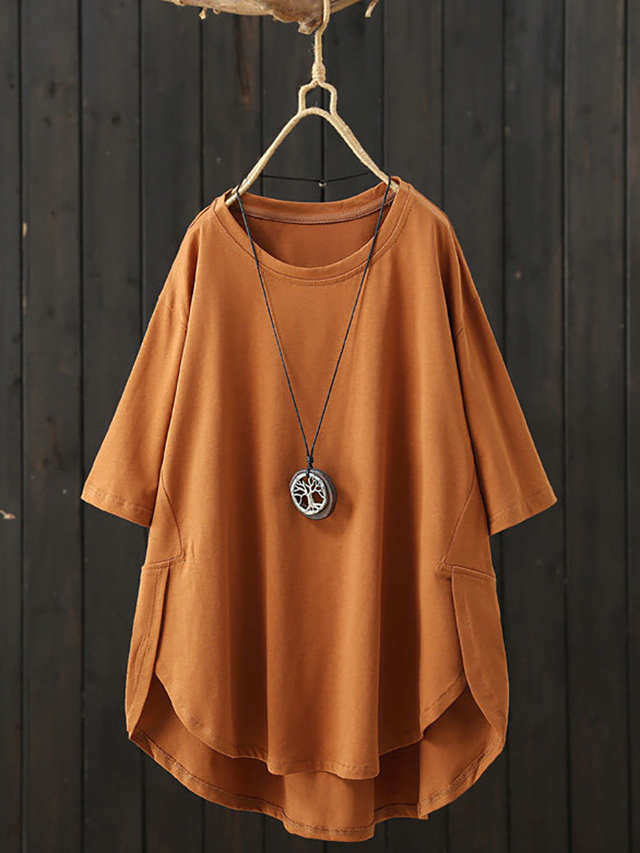 女士夏季休閒純色圓領襯衫