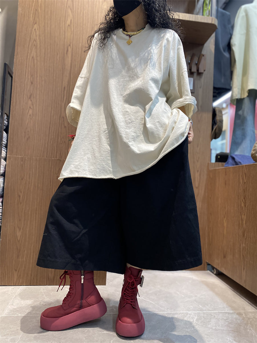 女士夏季休閒純色圓領棉質襯衫