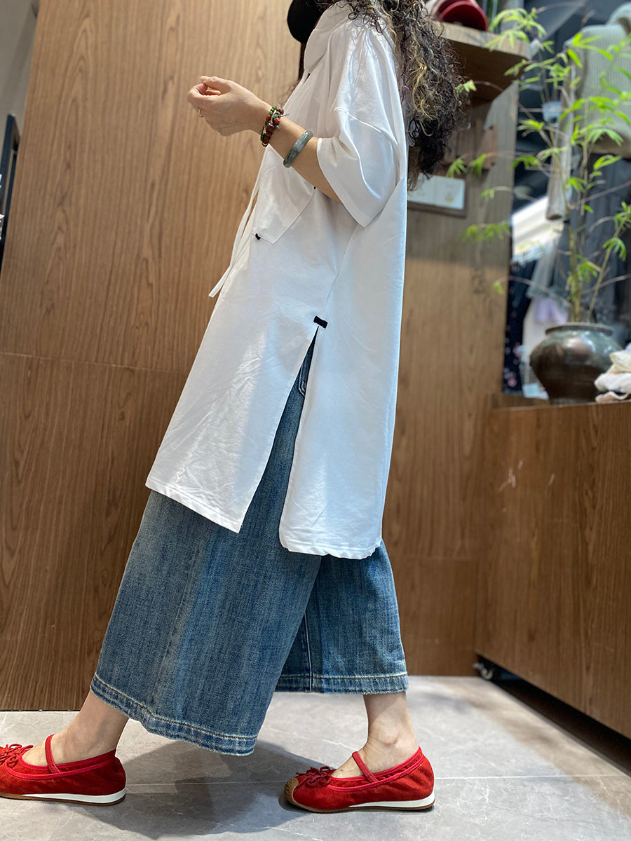 女士夏季休閒純色棉質圓領襯衫