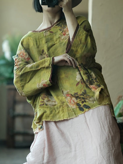 女士夏季碎花棉質圓領襯衫