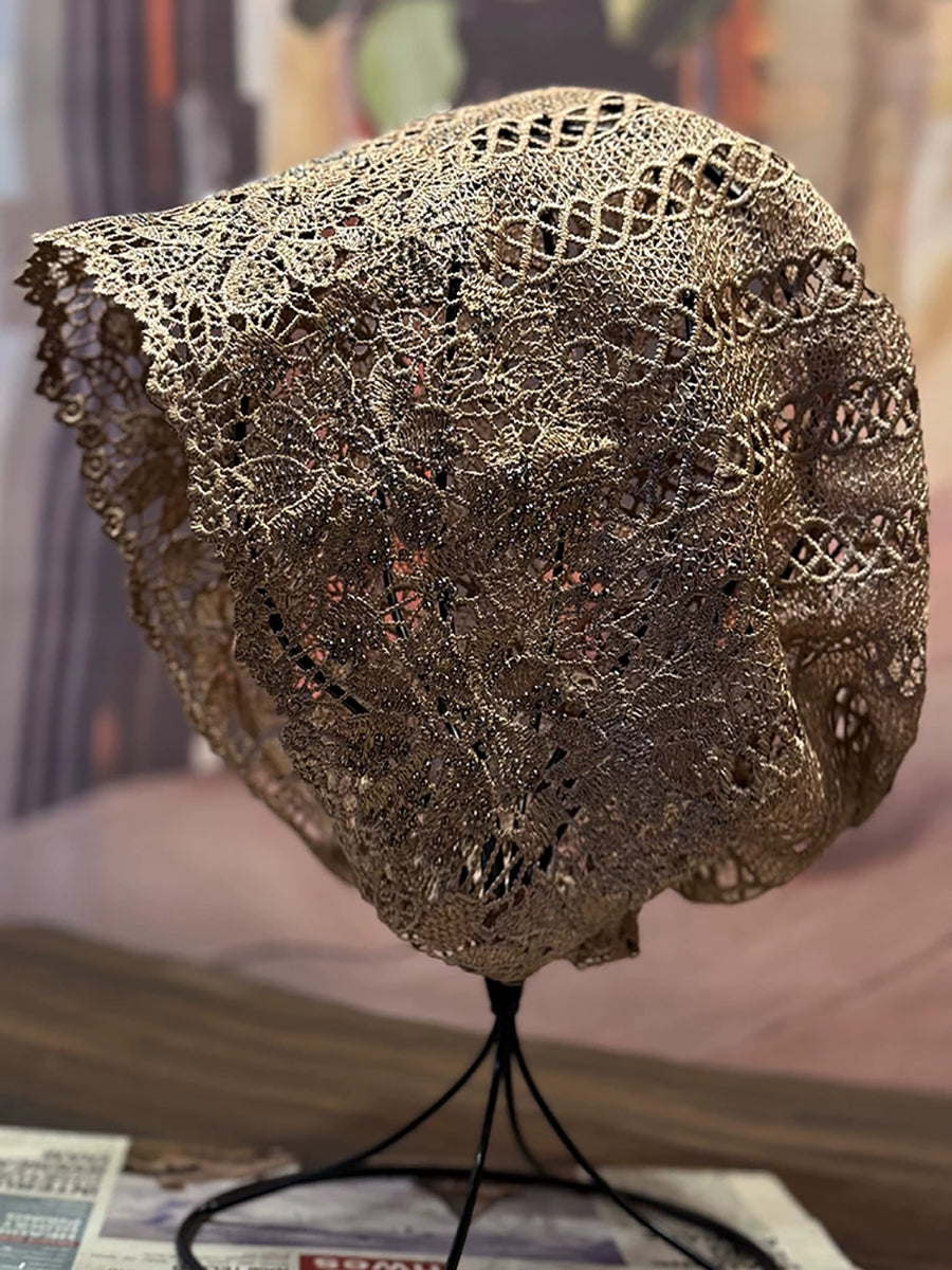 夏季藝術風花朵蕾絲針織鏤空帽