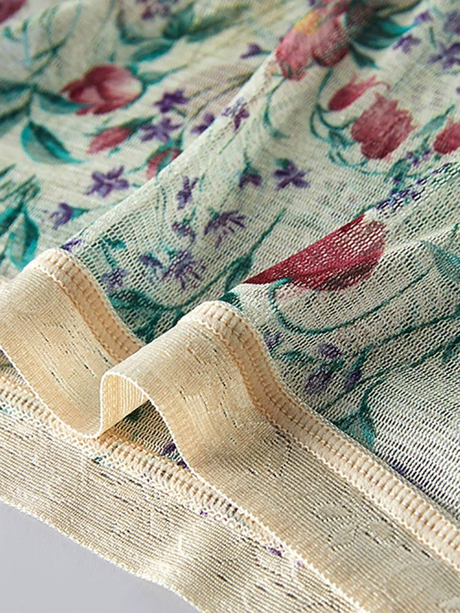 女士藝術花卉絲綢內衣