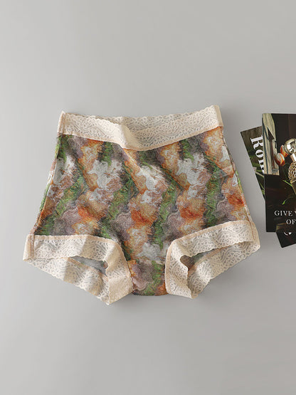 女士藝術花卉絲綢內衣