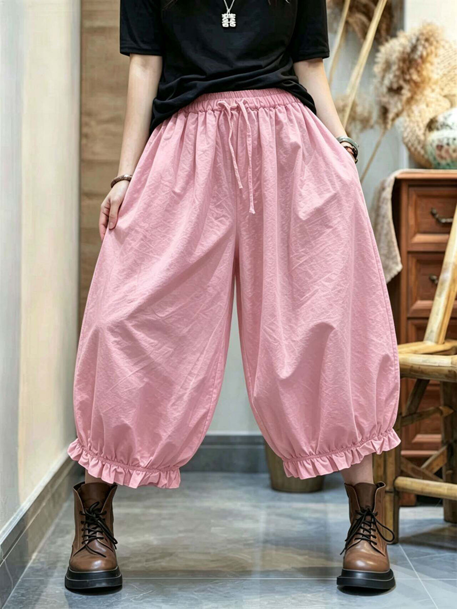 女士夏季休閒純色燈籠褲