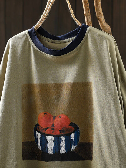 女士夏季休閒印花圓領100%純棉T卹