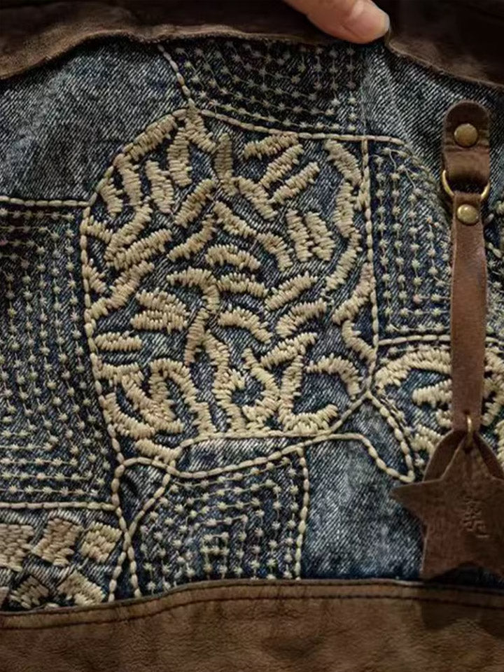 1111 民族刺繡拼接皮革包