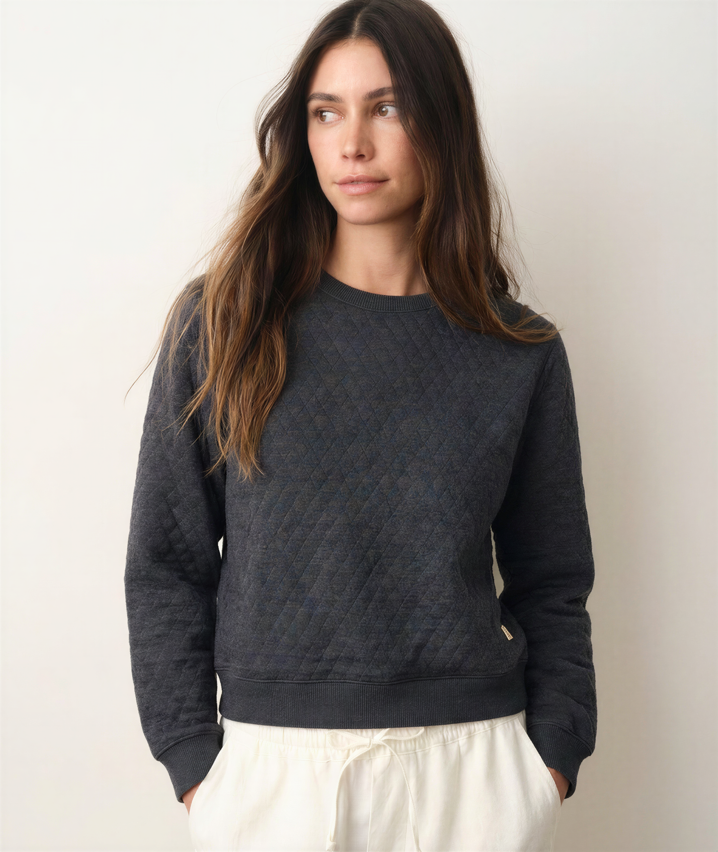 Women's Corbet Quilted Crewneck in Charcoal